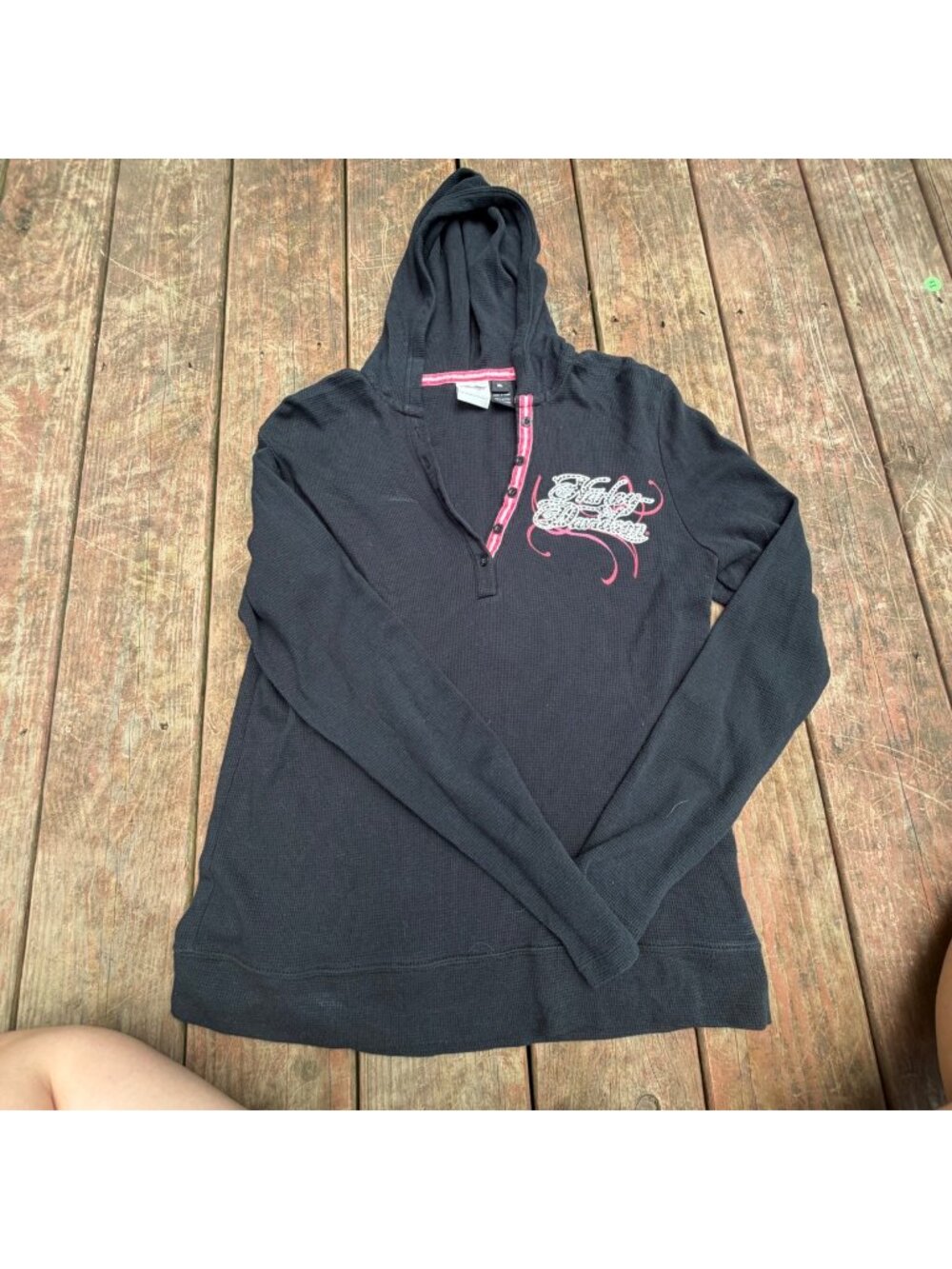 y2K Harley-Davidson Womens Black Hooded Long Sleeve